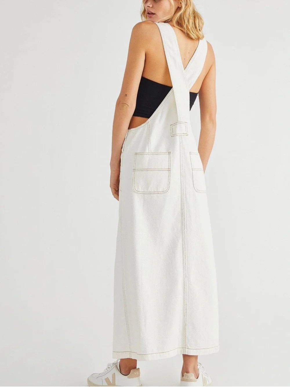 Free People We The Free Holly Skirtall Off-White Denim Maxi Overall